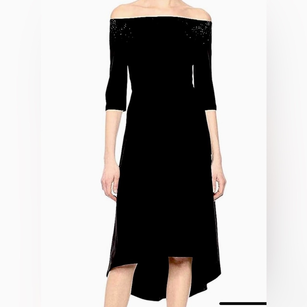 Calvin Klein Off The Shoulder Black Dress with beaded  accents. Never Worn